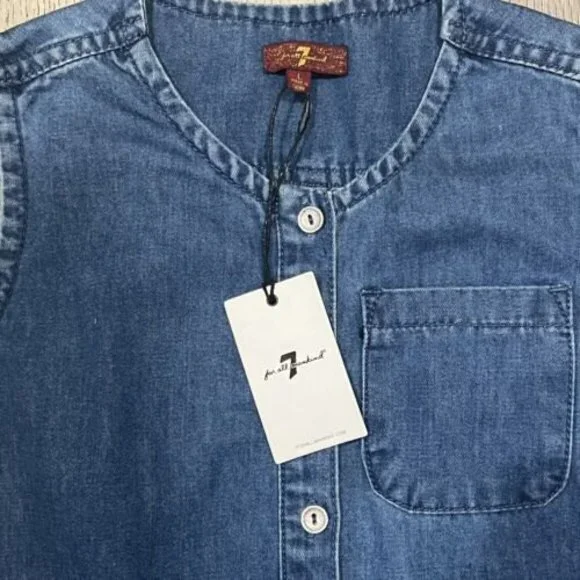 NWT 7 For All Mankind Denim Blue Chambray‎ Shorts Sleeveless Romper Girls Size L - Picture 3 of 11